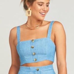 SHOW ME YOUR MuMu Adeline Chambray Denim Crop Top M